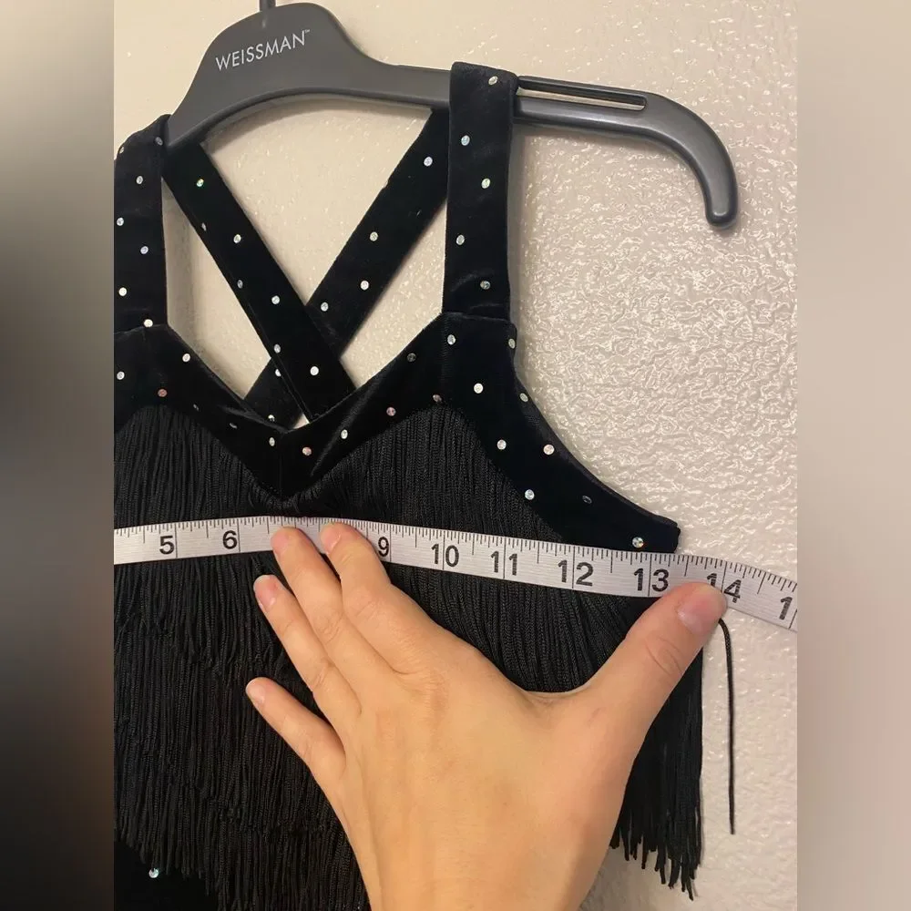 Weissman dance costume black velvet crystal fringe All That Jazz 11704 child LC